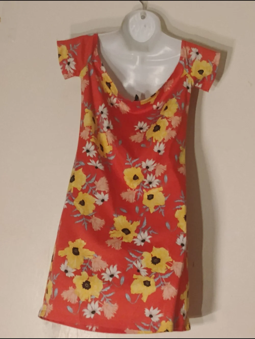 Divided Red Mini Dress with Yellow Floral Print Womens Size 14.